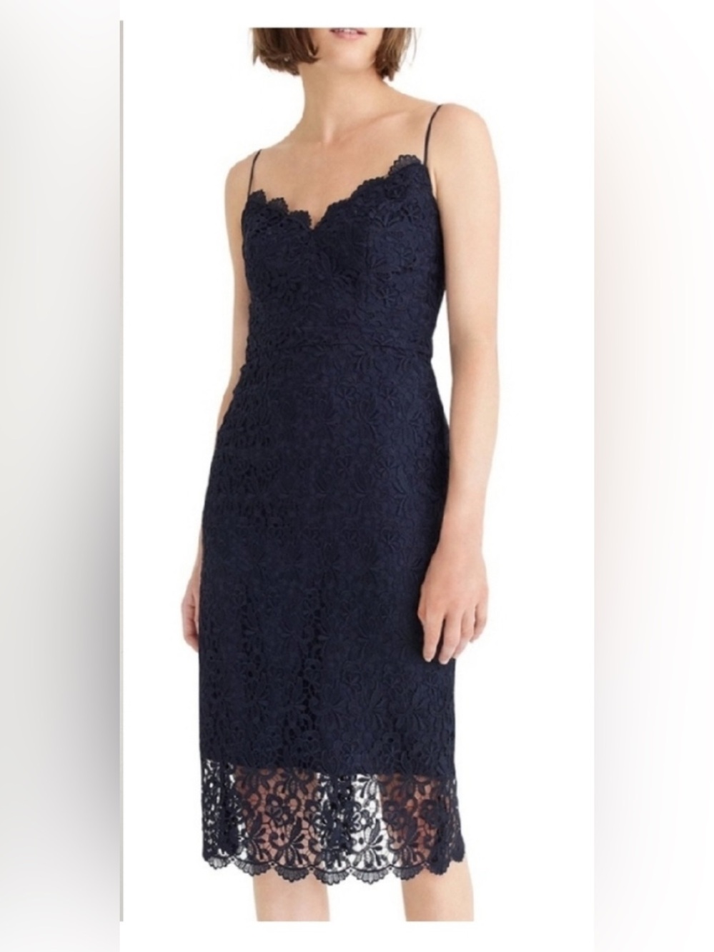 J. Crew Spaghetti Strap Dress in Guipure Lace Navy Blue Size 4